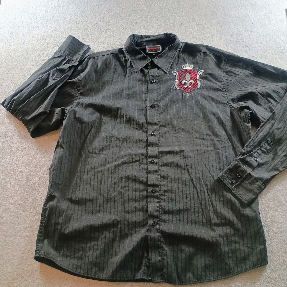 Patroncito Mens Button Down Shirt Black XXXL Embroidered Crest Graphic